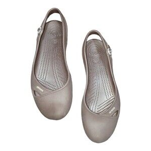 Crocs Slingback Ballet Flats Sandal Slip On Women Rhinestone Olivia Brown 8W